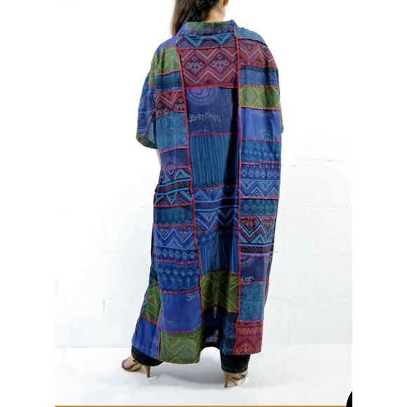 KARMA NEPAL CRAFTS Purple Patchwork Cotton Boho Maxi Kimono Duster - Picture 16 of 16